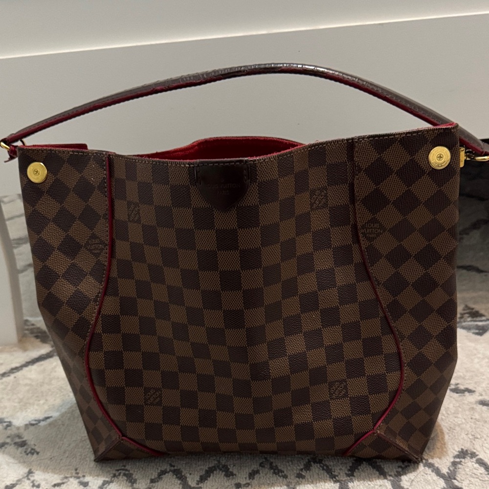 Designer Louis Vuitton Brown and Red Checkered Women's Bag. Make an offer